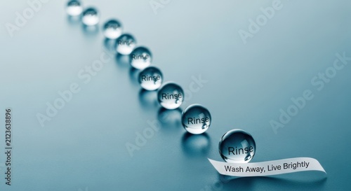 Rinse Droplets on Paper Next to Calm Ocean Blue Background