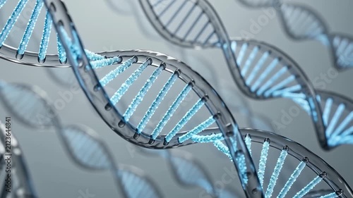 Glowing blue DNA double helix strands in abstract scientific concept