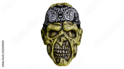 Canvastavla Horror zombie mask with black paisley bandana, isolated on transparent backgroun