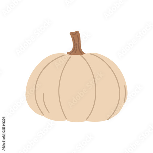 Large white harvest pumpkin. Cream colored pumpkin with broad rounded shape and sturdy stem isolated on white background. Vector 10 EPS.