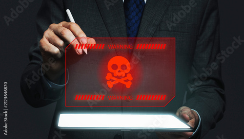 Data Cybersecurity Warning Alert with AI Monitoring System Showing File Risk Detection and Cyber Threat Notification for Data Protection and Information Security Technology