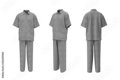 Men’s Oversized Polo Shirt and Pants Mockup. Short Sleeve Uniform Set, Front, Side and Back View