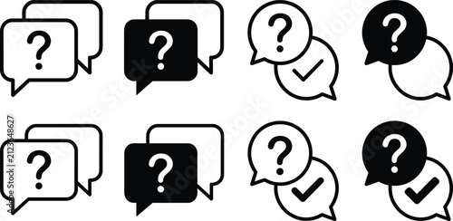 Quadro su tela Question and answer speech bubble icon set featuring frequently asked questions