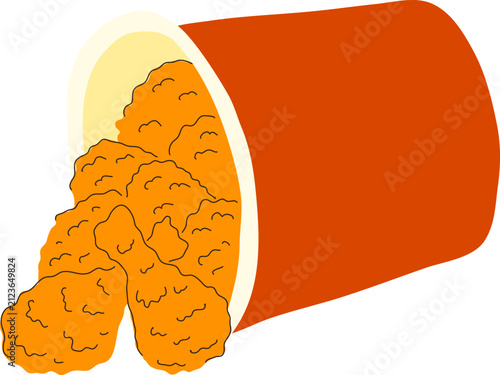 Box with crunchy fried chicken bites hand drawn vector illustration. Trendy minimalist tasty fast food print