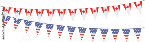 Garlands with pennants from United States of America and Canada