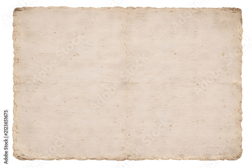 Vintage empty paper sheet with torn edges, old aged beige background texture, antique manuscript page, retro illustration surface, grunge rustic paper stock