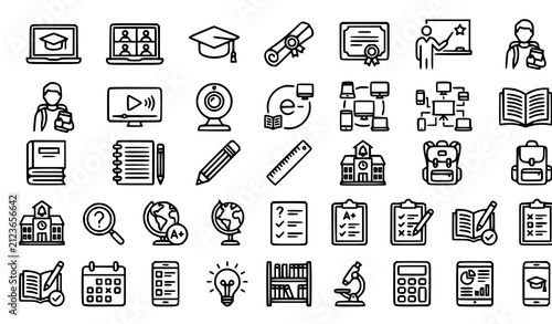 Online Education Line Icons Editable Stroke Vector EPS10 Set