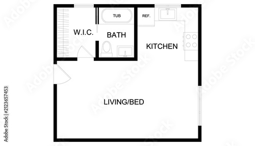 Modern Single Bedroom House Home Architectural Plan	