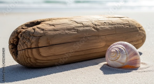 Smooth Water-Worn Wooden Driftwood on Beach