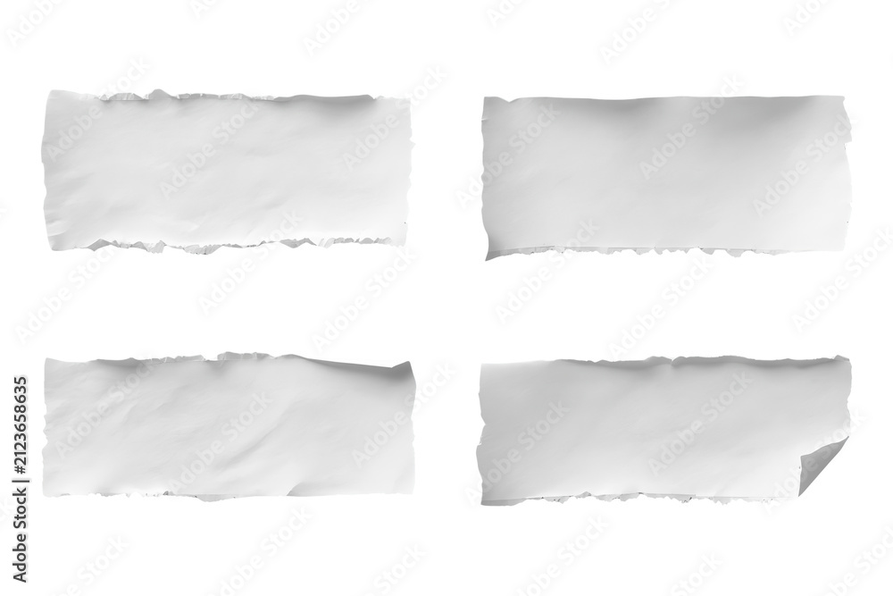 Fototapeta premium Collection of four blank ripped white paper strips