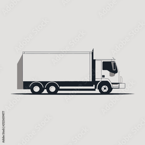 Modern white delivery truck isolated on a plain gray background.