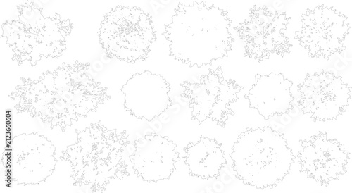 Konstfotografi Collection of circular tree crown top view illustrations detailing for landscape design architectural plan and site development projects