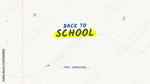 Animated back to school fall semester title with doodles on notebook paper