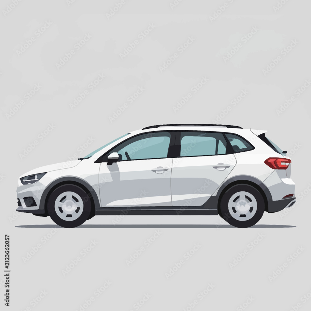 Naklejka premium Modern White SUV Crossover Vehicle Side View Illustration.