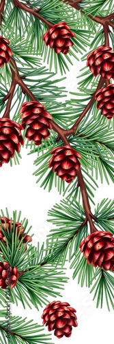 Pine branches with cones, isolated illustration, branch, texture