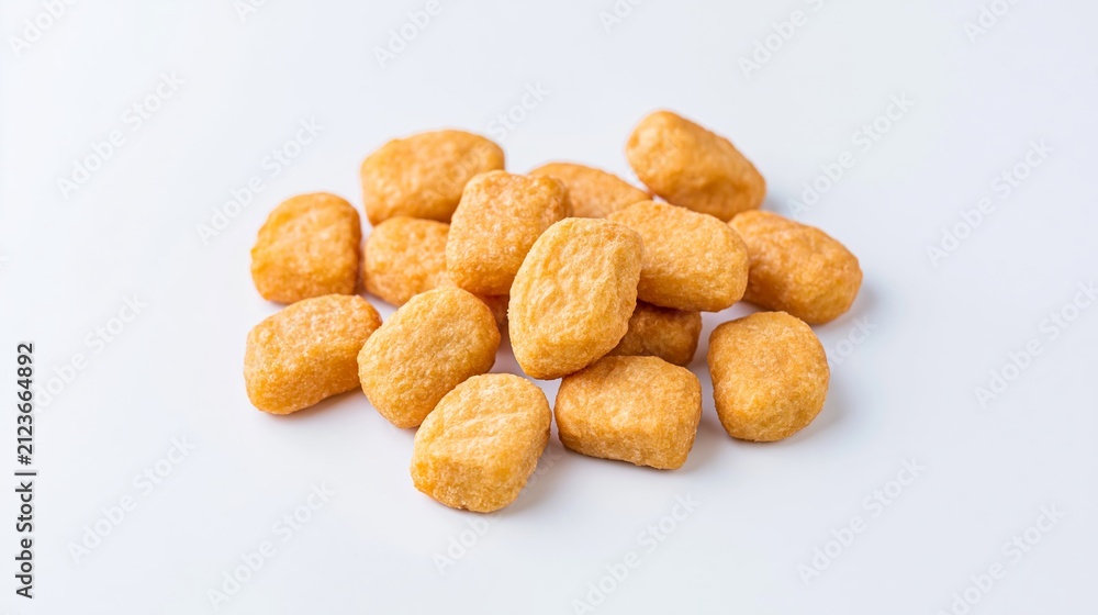 Fototapeta premium Golden brown chicken nuggets stacked together, offering a delicious and convenient meal option for quick serving and consumption