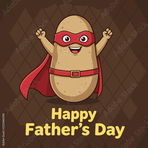 Superhero Potato Celebrating Father'S Day with Red Cape and Mask