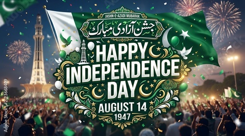 Happy Pakistan Independence Day Typography Design 14 August Celebration