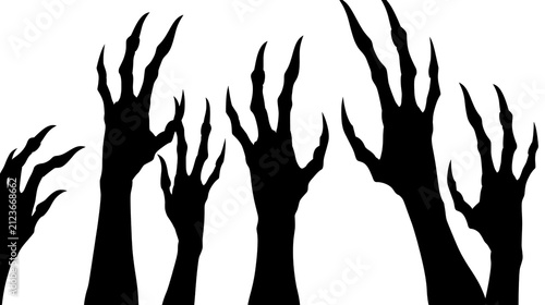 Foto Black demonic clawed hands reaching upwards, isolated on transparent background