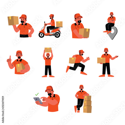 Professional Courier Delivery Character Illustration Collection Set