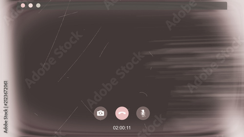 Принти на полотні A minimalist digital video call interface featuring camera, hang-up, and muted microphone icons on a textured dark brown background
