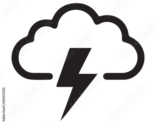 Stormy weather icon featuring cloud and lightning bolt for climate app, forecast