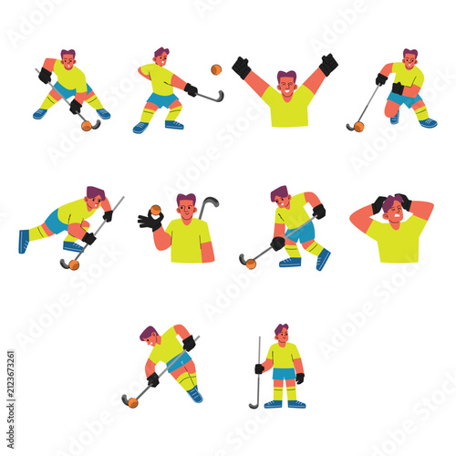 Dynamic Field Hockey Player Action Character Illustration Set