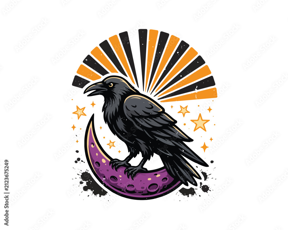 Obraz premium Celestial Raven vector illustration isolated on white background