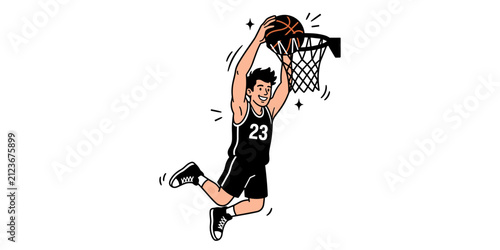 Basketball player performing a slam dunk jump