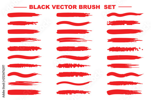 Quadro su tela Set of black ink paint brush stroke lines