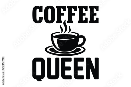 Coffee cup and saucer silhouette on a white background with text