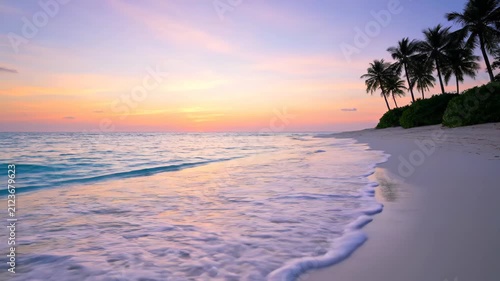 Sea view at sunset on the beach, beautiful scenery at sunset beach