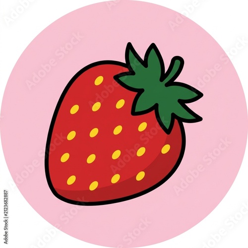 Fresh cartoon strawberry illustration on pink circle background