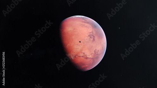 Long Shot of The Red Planet Mars and the Moon Phobos