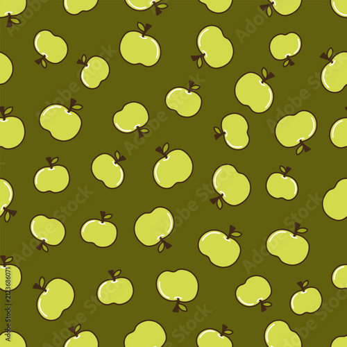Fresh green apples seamless pattern for autumn design