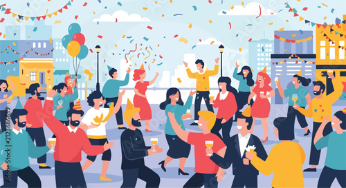 People Celebrating with Confetti and Balloons.