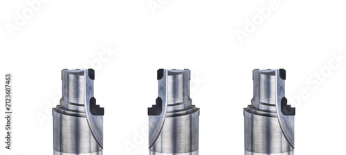 PCD diamond tipped carbide cutting tools isolated on white background. High precision CNC milling cutters for industrial metalworking, machining, and engineering.