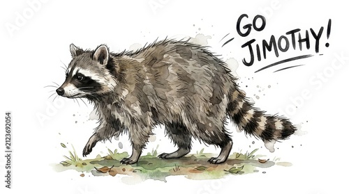 Raccoon Watercolor Illustration Isolated Animal Character Design for Stickers and Greeting Card