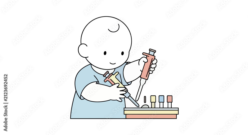 Fototapeta premium Baby conducting science experiment with pipettes