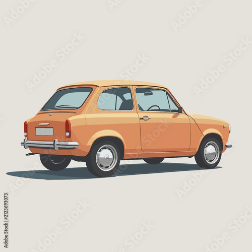 Vintage orange hatchback car from the 1970s side view illustration.