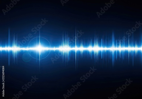 Abstract Blue Sound Waveform Visualization Glowing on Dark Background.