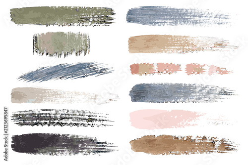 Set of textured paint brush strokes in muted pastel colors