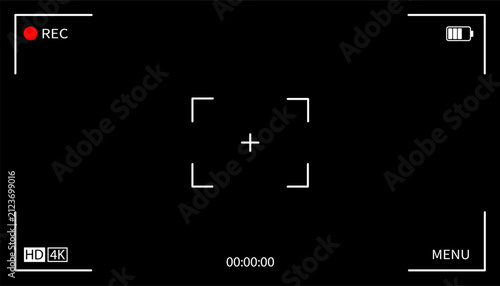 Camera Viewfinder Recording Frame with REC Display and Digital Video Interface Vector Set.