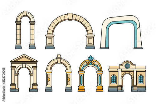 Fotografie Set of decorative architectural archways and entrance facades