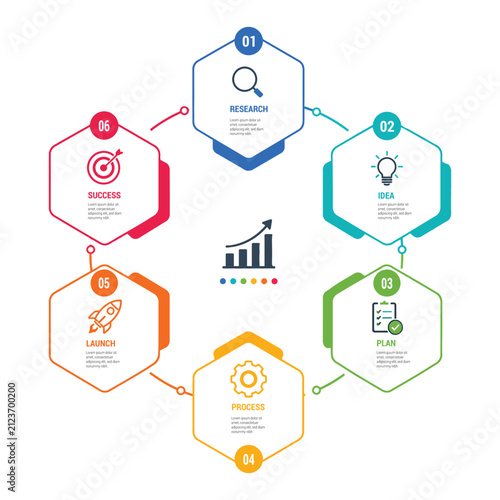 Modern 6 Step Business Process Workflow Infographic Template