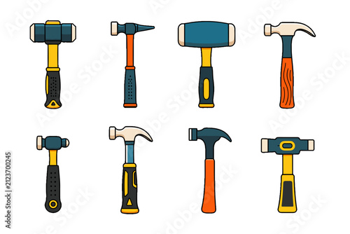 Foto Set of assorted hammer and mallet hand tool vector icons
