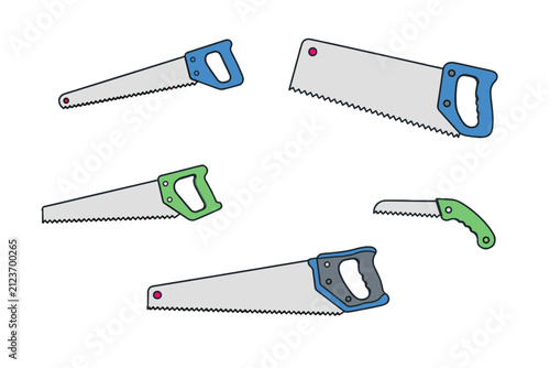 Fotografie Set of hand saw illustrations with different blade shapes