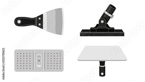 Foto Set of metal putty knives and plastering tools illustration