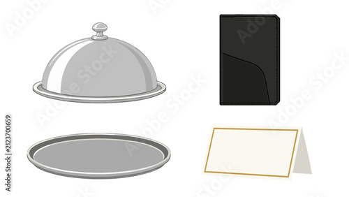 Принти на полотні Restaurant service items and folded place card vector set