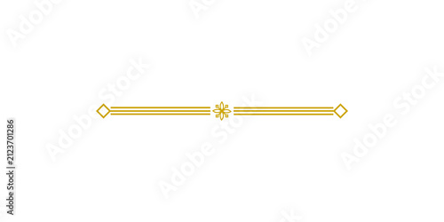 Elegant gold decorative divider with floral ornament and diamond ends isolated on transparent background